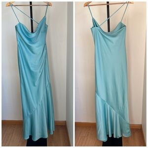 Revolve Rumer The Label Oracle Aqua Cowl Neck Maxi Dress Gown